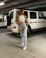 Double-knee Holes Mopping Jeans