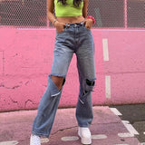 ripped high-rise wide-leg jeans