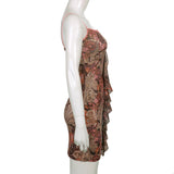 Retro Smocked Lace Suspenders Slim Dress