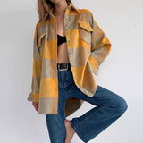 Woolen Plaid Pocket Long Coat