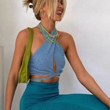 Matcha Green Sexy Hollow Halter Sling