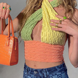 Patchwork Hollow Out Crop Top