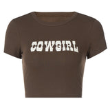 Crew Neck Short Skinny Letter Print T-shirt