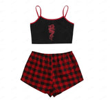 Red Plaid Casual Trousers Suit