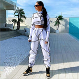 Line Stitching Pant Suit Sexy Slim Stitching Long-Sleeved Top Two-Piece