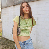 Butterfly Green Print Short Sleeve Shirt