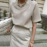 Leather Short Sleeve Top High Waist Buttock Skirt Suit