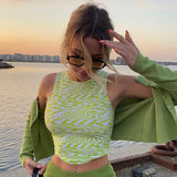 Round Neck Sleeveless Printed Navel Slim T-Shirt