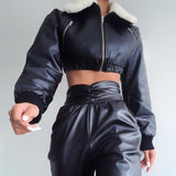 Zipper Long-Sleeved Leather Jacket