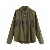 Vintage Stylish Fringe Beaded Denim Jacket
