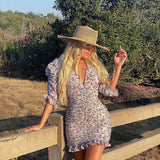 V-Neck Puff-Sleeve Slim-Fit Dress