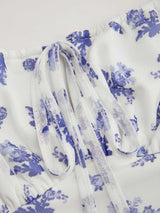 Robe longue en dentelle florale à encolure cœur et laçage