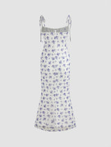 Robe longue en dentelle florale à encolure cœur et laçage