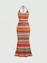 Robe d’été à imprimé géométrique avec laçage