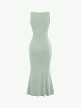 Robe longue sans manches de couleur unie