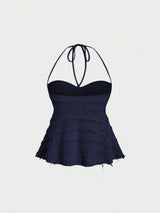 Débardeur camisole Y2K col ras du cou et dos nu