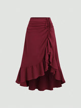 Jupe plissée longue rouge foncé style vintage