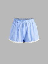 Ensemble bikini dentelle rayée à col V avec short de plage et bretelles réglables