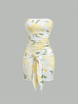 Robe fourreau avec Top court en maille à imprimé floral et nœud