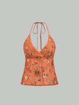 Top de plage bohème dos nu en tissu perlé