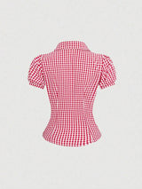 Blouse manches courtes plissée vintage