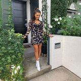 Floral Wood Ear High-Neck Tie Low-Cut Dress