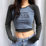 Color Wood Ears Letter Printed Long-Sleeved T-Shirt