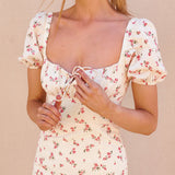 Square Neck Slim Printed Split Dress
