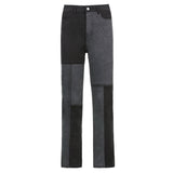 Asymmetric Stitching Contrast Color High-waist Jeans