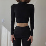 Stretch Rib Solid Color Long-Sleeved T-Shirt