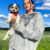 Oversized Butterfly Graphic Rhinestone Zip Up Hoodies