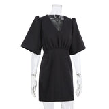 Black V-neck Waist Dress