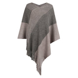 Contrasting Color Cloak Shawl Sweater Coat
