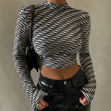 Printed Sexy Back Hollow Long-sleeved T-shirt