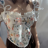 French Retro Wrap Chest Floral Vest