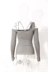 One-shoulder Irregular Hollow Slim Fit Slim Top
