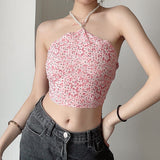 Hanging Neck Floral Cross Top