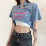 Solid Color Slim Fit Cropped Navel Print Lapel Short Sleeve Two-Piece Set