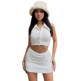 Lapel Sleeveless T-Shirt & High Waist Bag Hip Skirt Suit