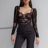 Lace Long-sleeved Sexy Black Shirt