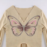 Khaki Fungus Trim Irregular Hem V-Neck Long Sleeve Top