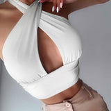 Sexy Cross Pleated Halter Top