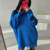 Loose Solid Color Ripped Sweater