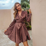 V-Neck Design Polka-Dot Dress