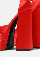 High-heeled Double-layer Satin Square Toe Hollow Sandals