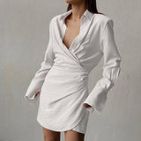 Knotted Shirt Drape V-neck Dress