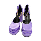 High-heeled Double-layer Satin Square Toe Hollow Sandals