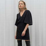 Black V-neck Waist Dress