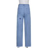 Floral Pattern Stitching Loose Straight-leg Jeans