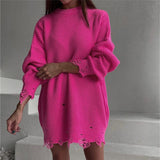 Loose Solid Color Ripped Sweater